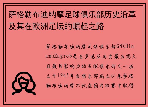 萨格勒布迪纳摩足球俱乐部历史沿革及其在欧洲足坛的崛起之路
