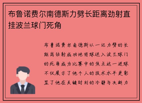 布鲁诺费尔南德斯力劈长距离劲射直挂波兰球门死角 布鲁诺费尔南德斯力劈长距离劲射直挂波兰球门死角